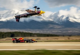 David Coulthard and Martin Sonka perform a stunt during the filming of Czech & Slovak F1 Road Trip in Poprad, Slovakia on April 26, 2021. // SI202106140879 // Usage for editorial use only //