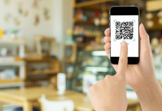 Payment via Realistic QR CODE on white screen, shopping online, pay concept technology using mobile application to scan bar code.