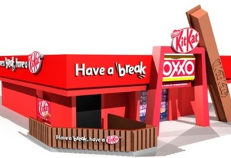 Imagem demonstrativa de uma loja OXXO decorada pela KITKAT