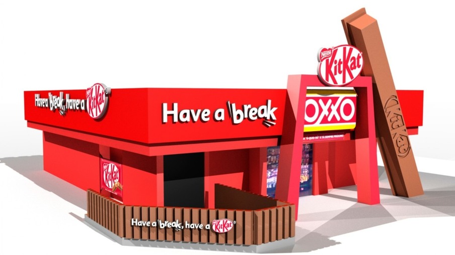 Imagem demonstrativa de uma loja OXXO decorada pela KITKAT