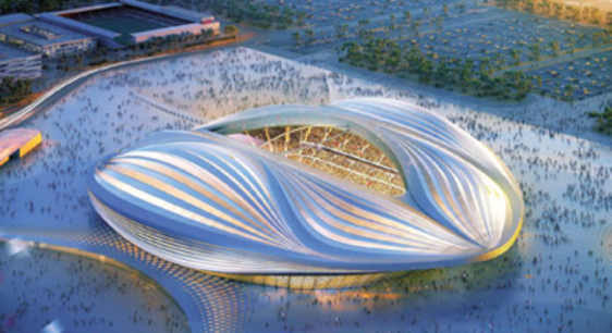 O estádio Al Wakrah, que deve ser entregue em 2018 Original: http://maquinadoesporte.uol.com.br/artigo/anistia-internacional-ve-condicao-similar-escravidao-em-obras-da-copa-do-qatar-2018_27430.html#ixzz3J0ooPm6L