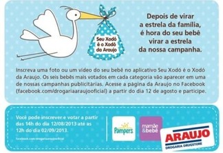 Promo da Drogarias Araújo escolhe bebê para campanha