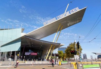 Melbourne, Australia: April 07, 2018: The Melbourne Convention and Exhibition Centre is the name given to two adjacent buildings next to the Yarra River in South Wharf. The venues are owned and operated by the Melbourne Convention and Exhibition Trust.
