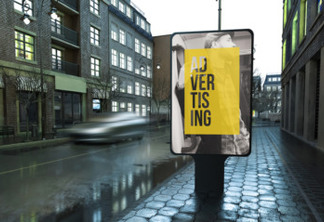 Advertising billboard on city street at evening 3d rendering