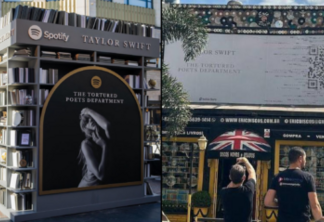 Instalação do Spotify em Los Angeles e pôster em São Paulo promovendo o novo álbum da Taylor Swift.