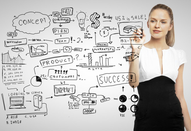 businesswoman drawing and business plan